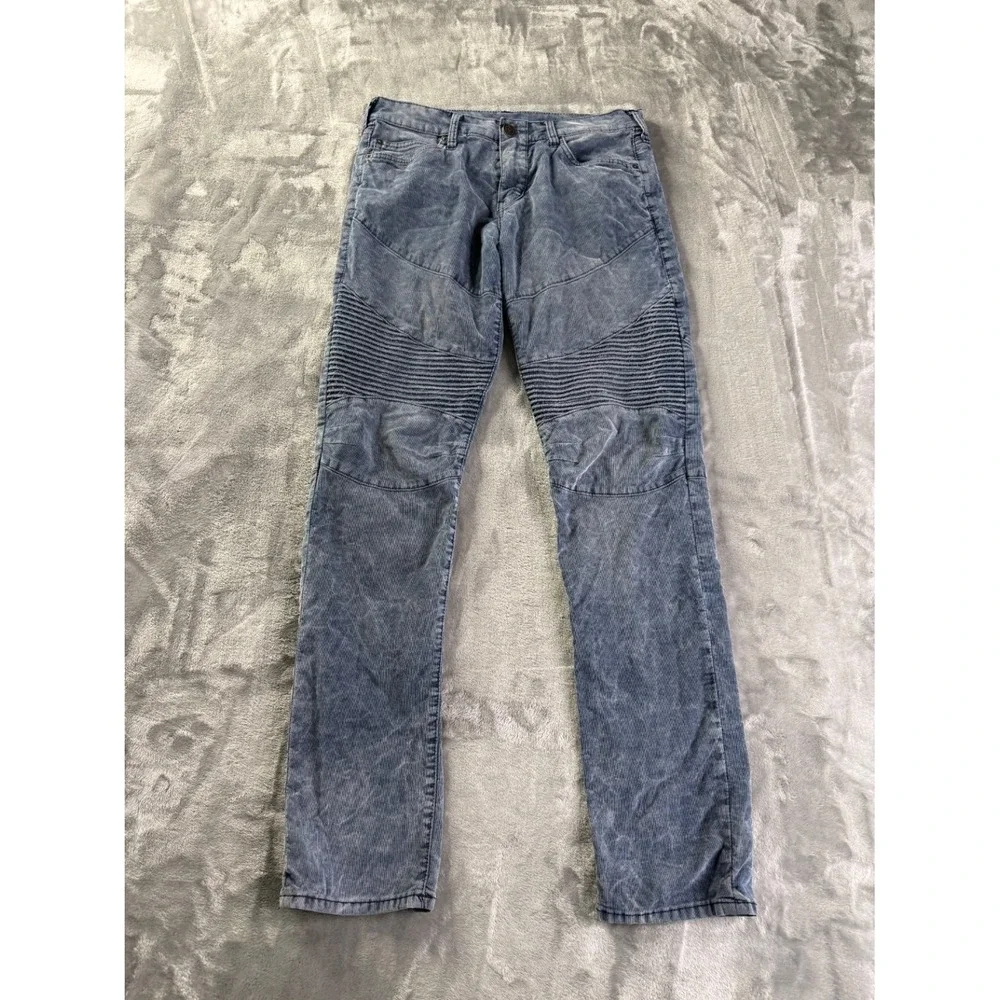 EU 31 True Religion Geno Relaxed Slim Moto Corduroy Pants Blue Acid Wash Men's